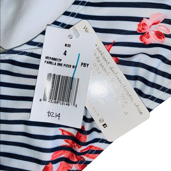 L Space Floral Bay Pamela Striped Halter Top One Piece Swimsuit Size 4 - Picture 5 of 8